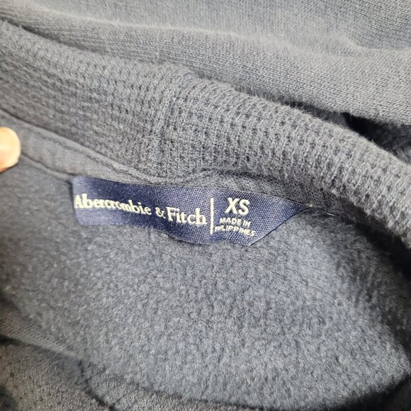 Abercrombie & Fitch Navy Blue Hoodie Sweatshirt XS Cropped Fit Striped Sleeve - Picture 8 of 10